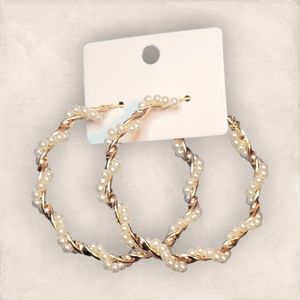 Gold & Pearl Twisted Hoop Earrings
